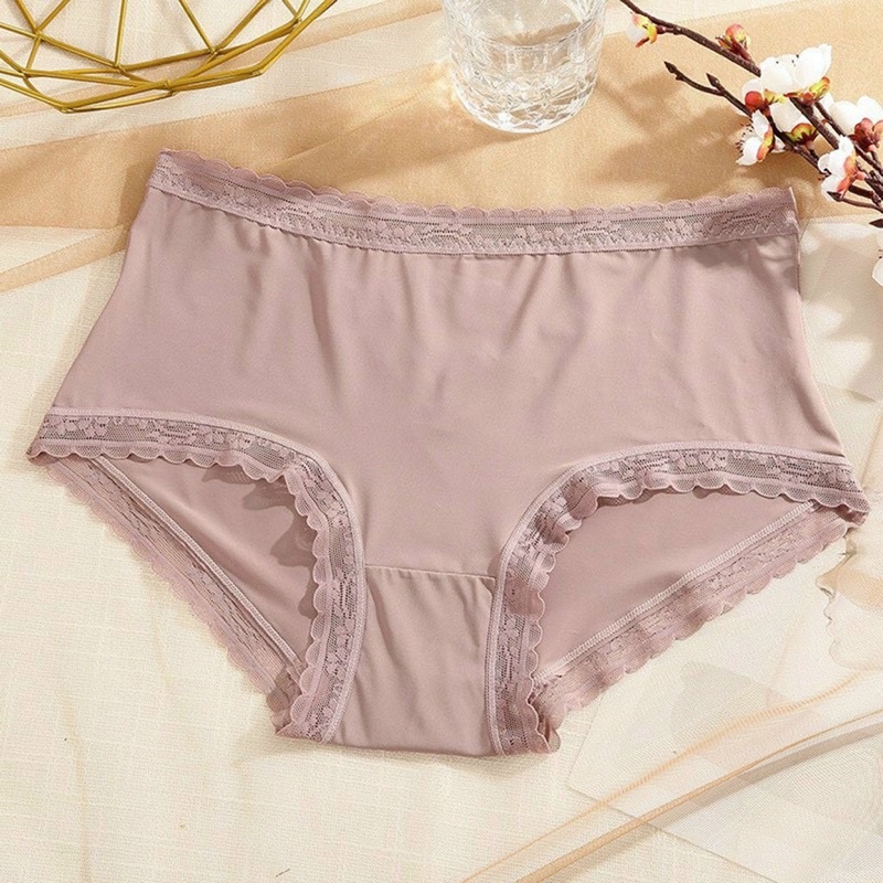 Quần lót nữ thun lạnh trơn phối ren , quần lót kháng khuẩn cạp cao ôm mông 2334