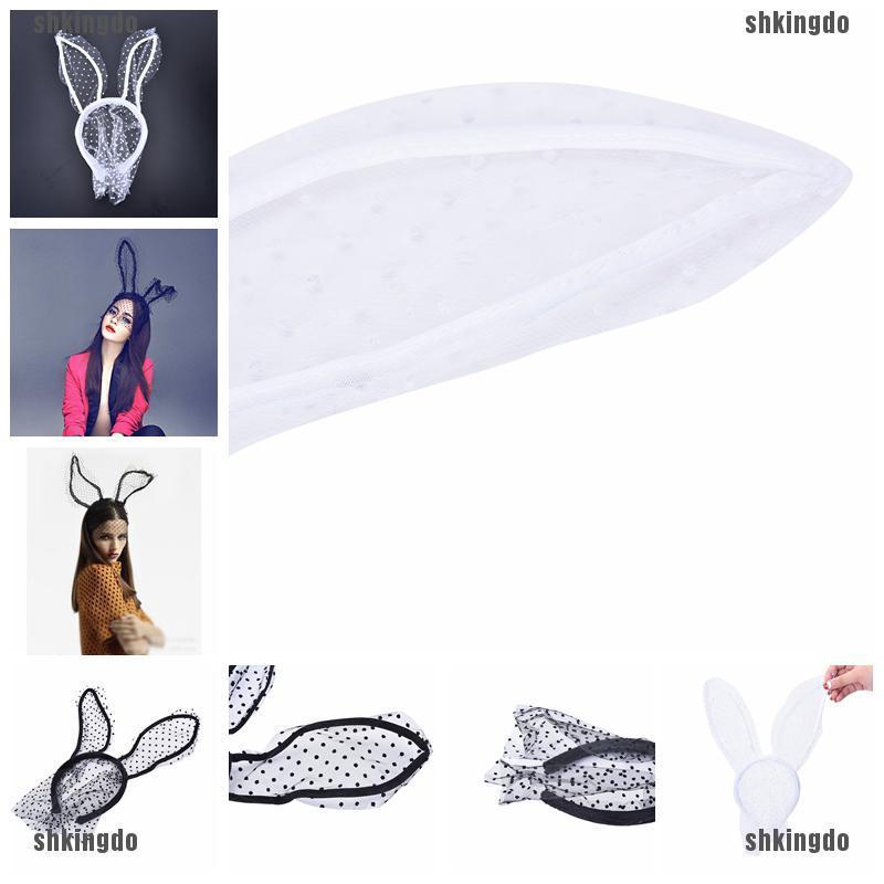 Cài Tóc Mặt Nạ Ren Bob Phối Lưới Tai Thỏ Quyến Rũ Cho Nữ