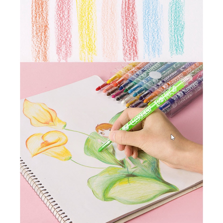 Bút sáp vặn cho bé tập tô 12/18/24 màu mẫu dễ thương loại ngắn / Dài