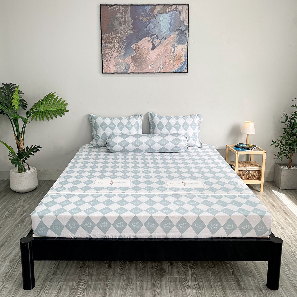 Bộ Ga Giường Tencel Thuần Việt Cao Cấp - Trắng Xám TVM14 (4 Món)