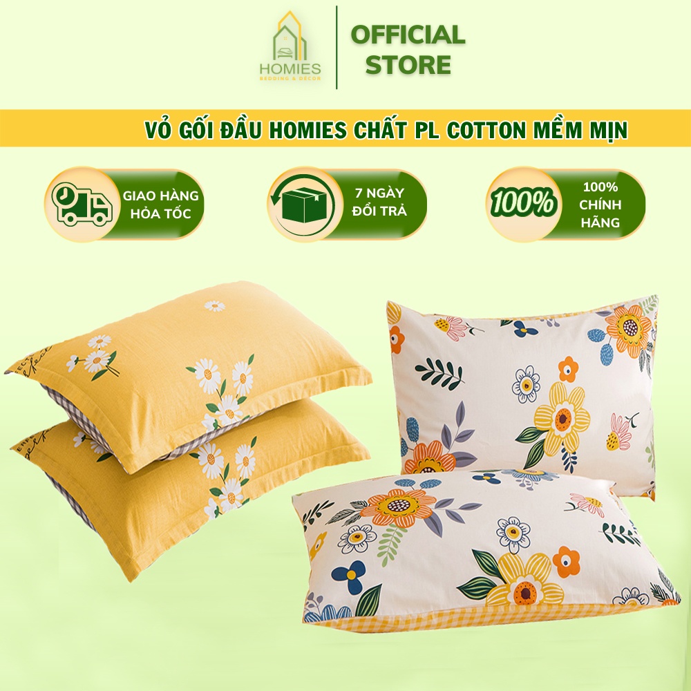 Vỏ Gối Đầu HOMIES Vải PL Cotton Nhiều Họa Tiết - Kích Thước 45cm x 65cm