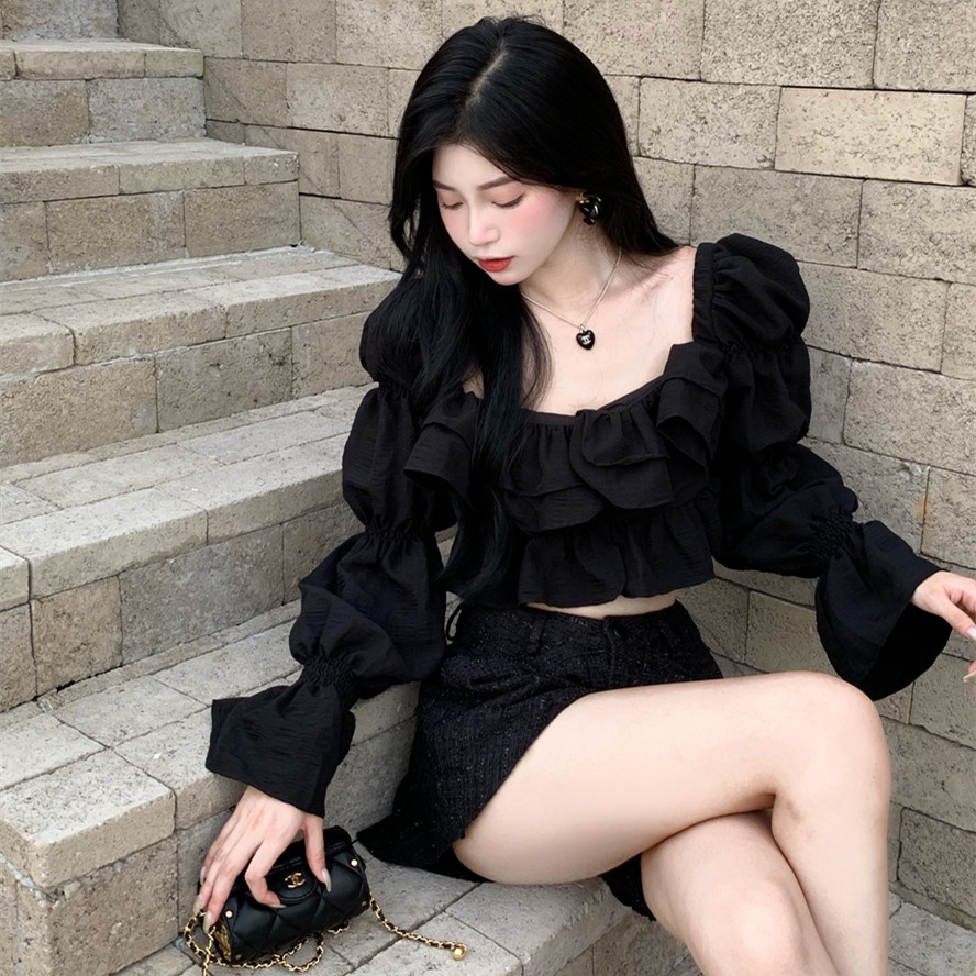 Áo Croptop Tay Dài Thiết Kế Quyến Rũ Hợp Thời Trang