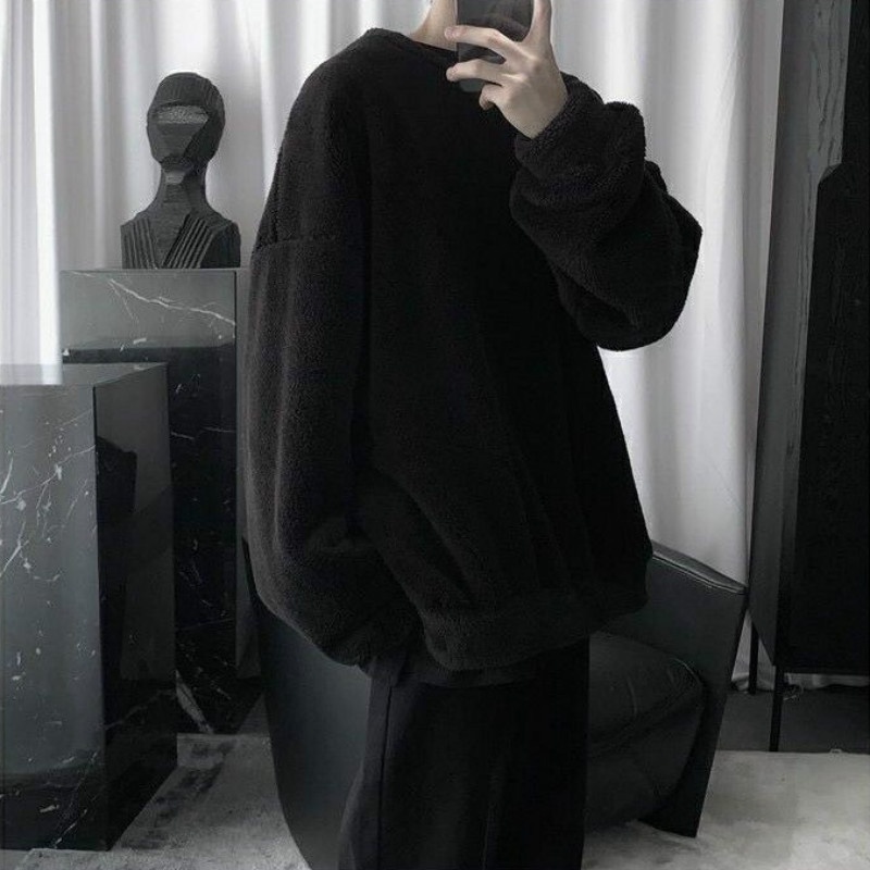 Áo Sweater Nhung Dày Dặn Dáng Rộng Cổ Tròn Phong Cách Hàn Quốc Cho Nam Giới simple áo sweater form rộng áo sweater trơn
