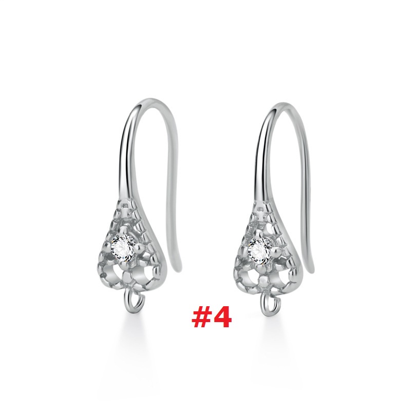 [B6TX] Phụ kiện trang sức (DIY) - Cặp (2) bông tai bạc trống hạt kiểu móc nạm đá Zirconia mẫu tự làm