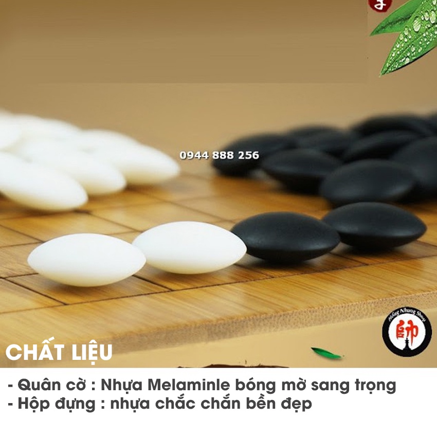 Bộ cờ vây: Quân Cờ Vây Melamine và hộp đựng giỏ tre, Bàn cờ vây gỗ công nghiệp Mỹ Nghê Hoàng Kim