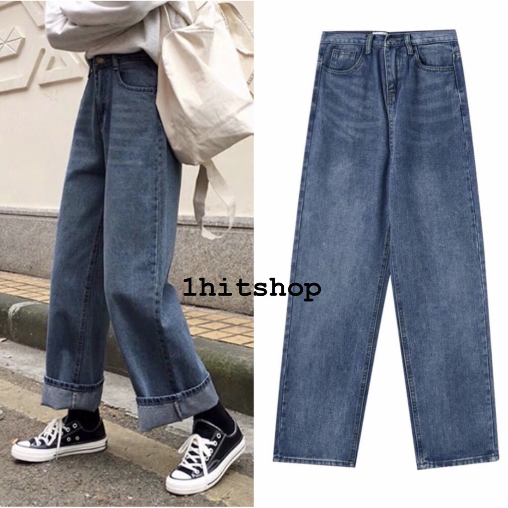 Quần Jean Ống Rộng SIMPLE JEAN - XANH RÁCH - Unisex 1hitshop | BigBuy360 - bigbuy360.vn