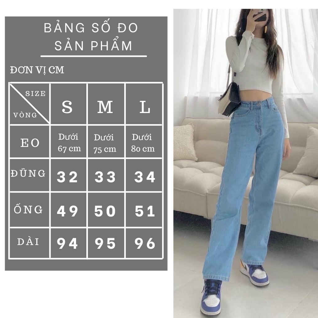 Quần jean nữ ống rộng ❤️ Cạp lưng cao màu xanh dáng ống suông chất bò dầy dặn trẻ trung LX41