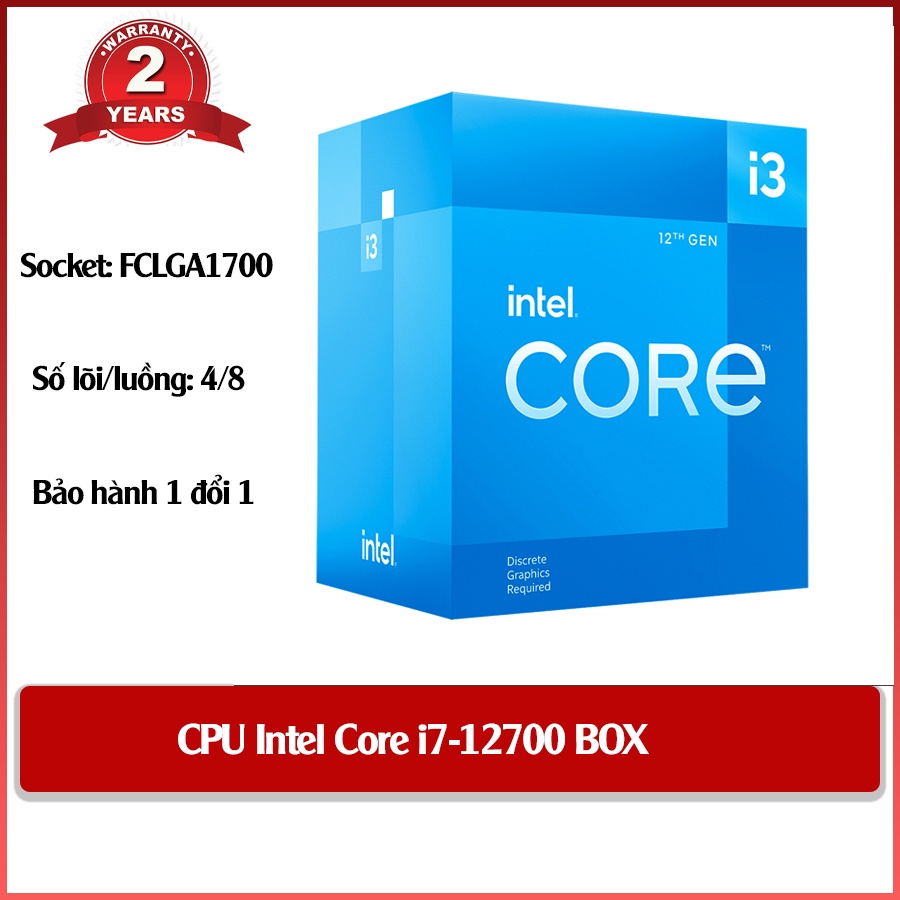 CPU PC Intel Core i3 12100F (3.3GHz turbo up to 4.3GHz, 4 nhân 8 luồng, 12MB Cache)- BOX- Kim Trung 
