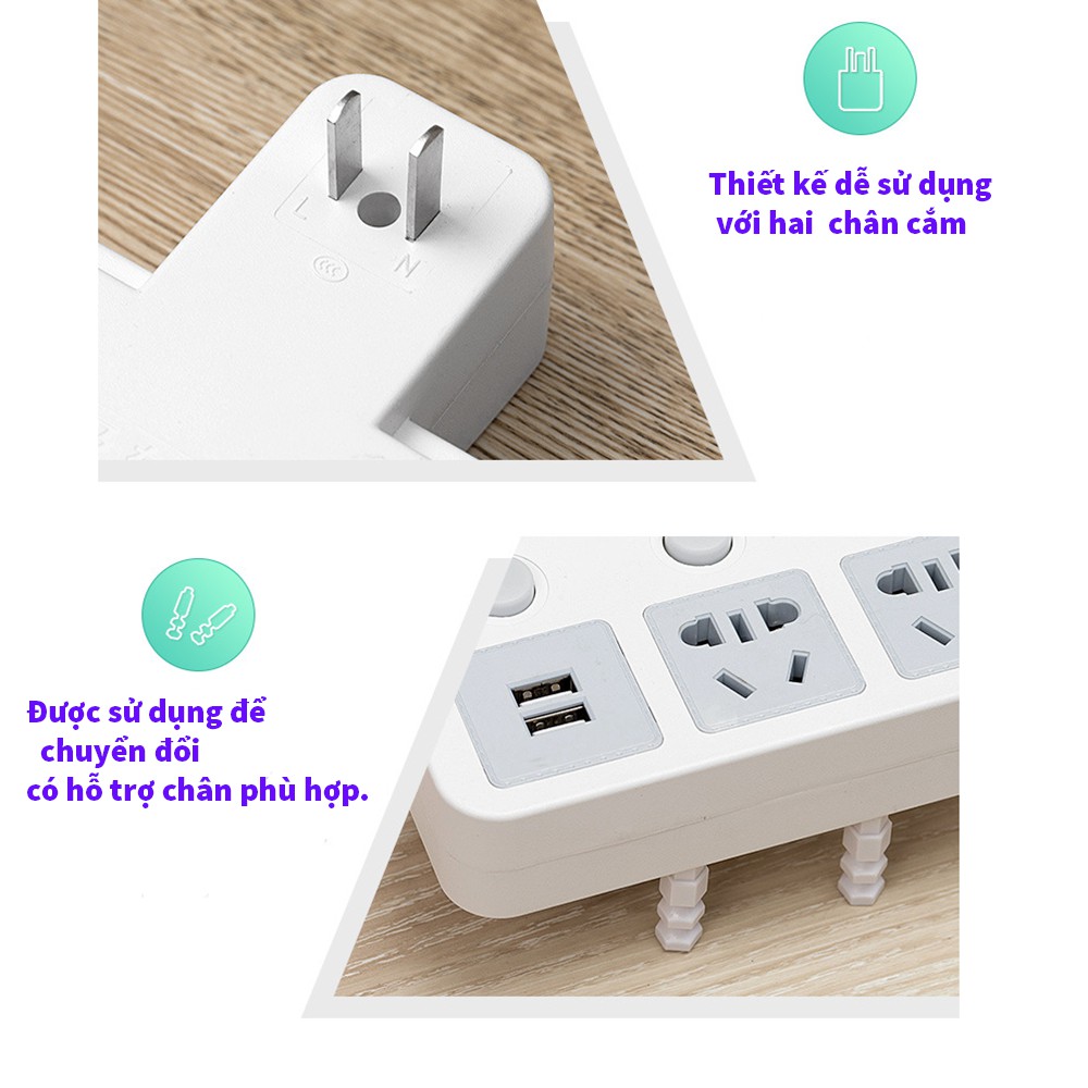 Phích cắm chống sét thông minh là ổ cắm có usb sạc điện thoại- đèn led ngủ công tắc riêng biệt