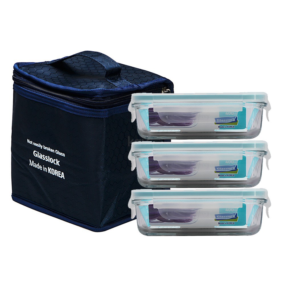 Set 3 hộp cơm giữ nhiệt 400ml kèm Túi giữ nhiệt