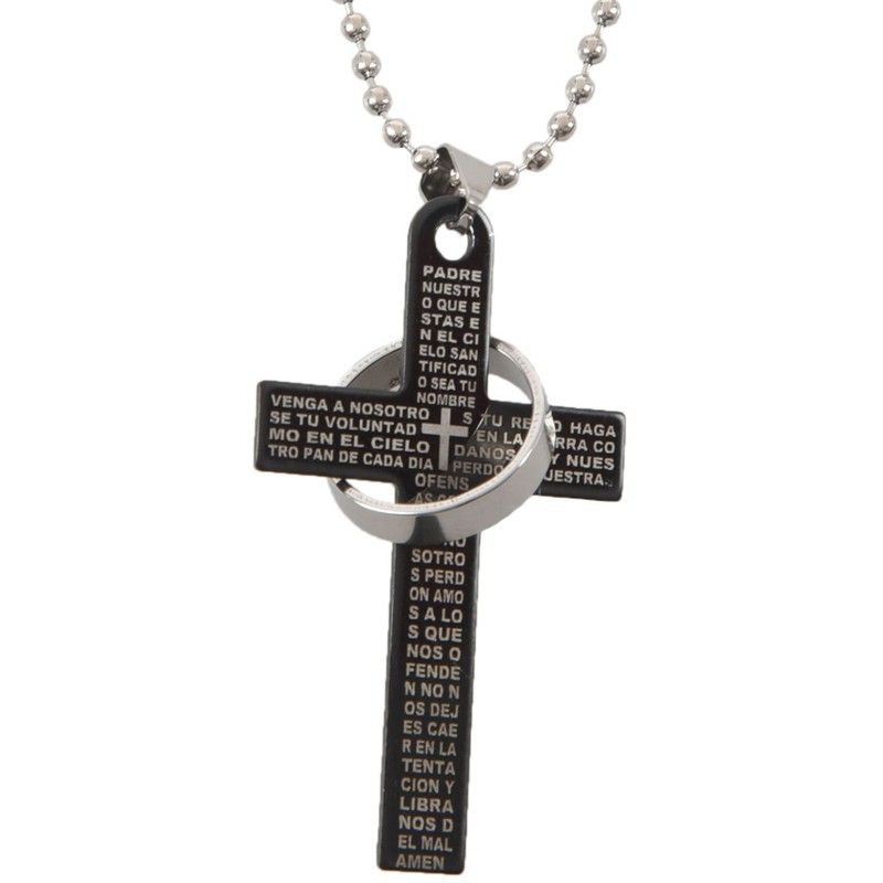 Men's Stainless Steel Cross &Ring Chain Pendant Necklace Fashion Good Gift