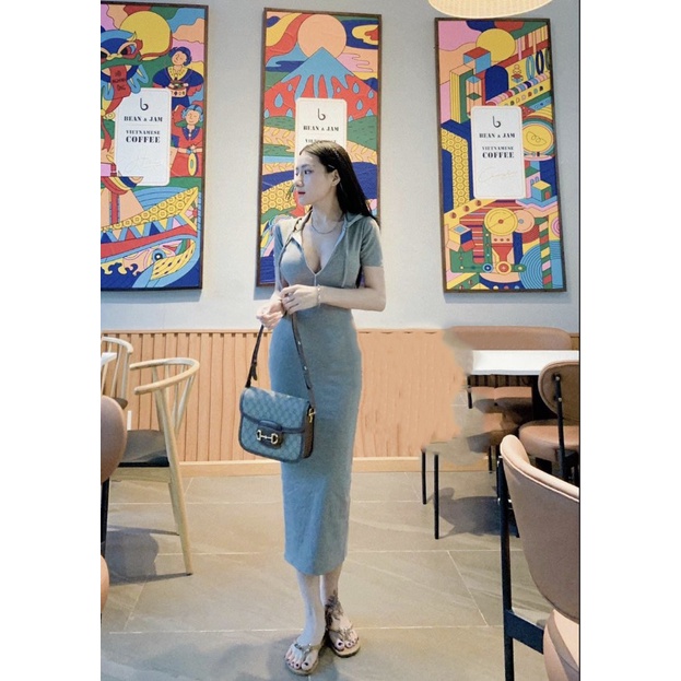 Đầm Body Có Mũ Dáng Dài Qua Gối Thun Tăm Dày dặn