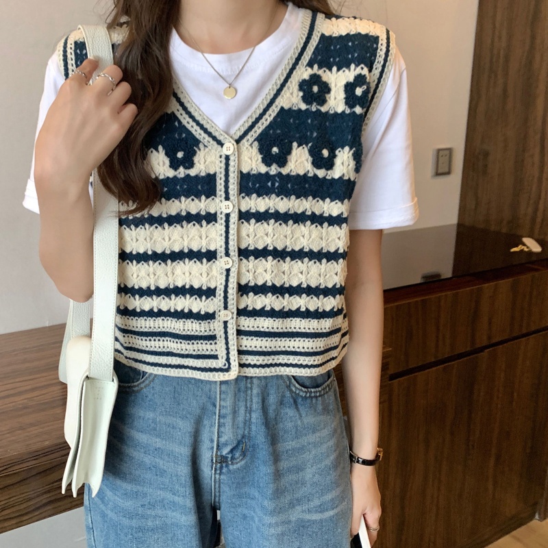 Áo Sweater Không Tay Thêu Họa Tiết Phong Cách Retro Thời Trang Cho Nữ