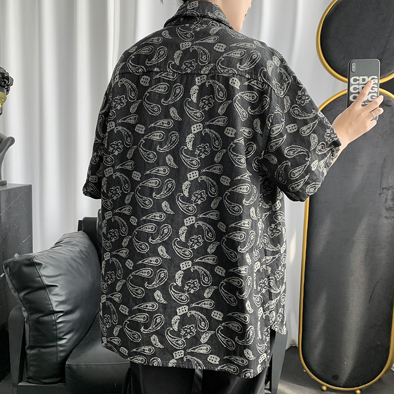 Áo Sơ Mi Denim Ngắn Tay Dáng Rộng In Họa Tiết Cá Tính Dành Cho Sơ Mi Nam Cotton ÁO Sơ Mi Nam Phong CáCh ÁO Sơ Mi Unisex Big Size