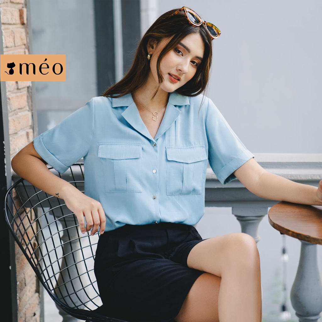 Áo sơ mi công sở nữ Méo shop ngắn tay chất lụa kiểu Hàn form rộng Mono