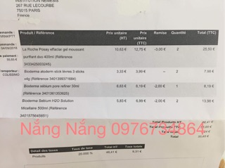 Sữa rửa mặt Laroche có bill Pháp