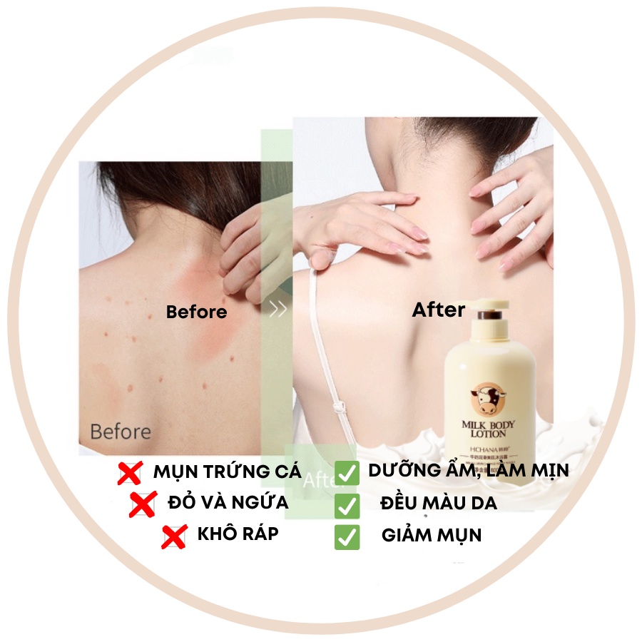Sữa tắm Milk Body Botion Hchana chiết xuất Protein từ sữa thủy phân dưỡng ẩm thơm mát từ sữa bò 800ml