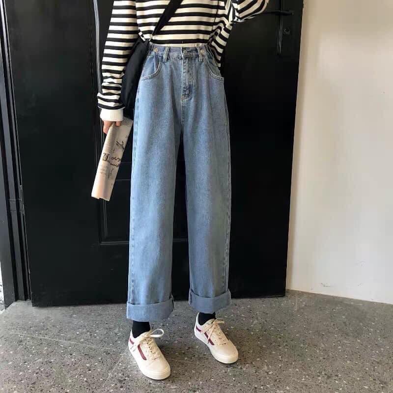 Quần Jean Cạp Chun Khuy Bấm Nữ [FREESHIP]  Jeans ống rộng lưng cao chun sau tùy chỉnh quần culottes bò SIÊU HOT