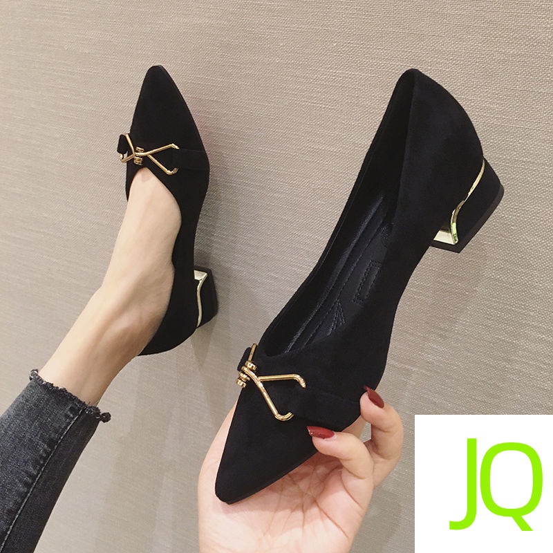 Giày Búp Bê Mũi Nhọn Đế Bằng Miệng Nông Đính Khóa Kim Loại Kiểu Hàn Quốc Thời Trang Xuân Thu 2022 Cho Nữ
