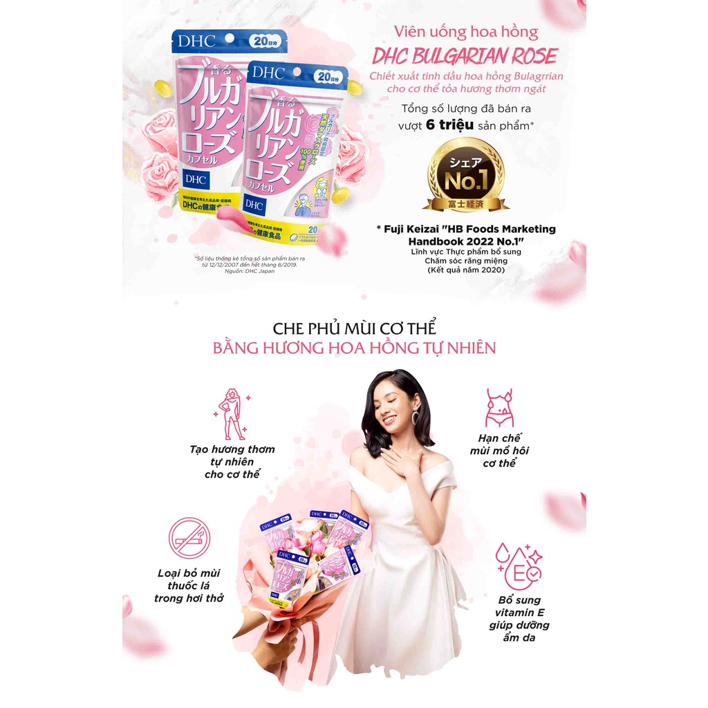Viên uống hương hoa hồng DHC Bulgarian Rose Capsule 30 ngày thơm cơ thể BeautiMax