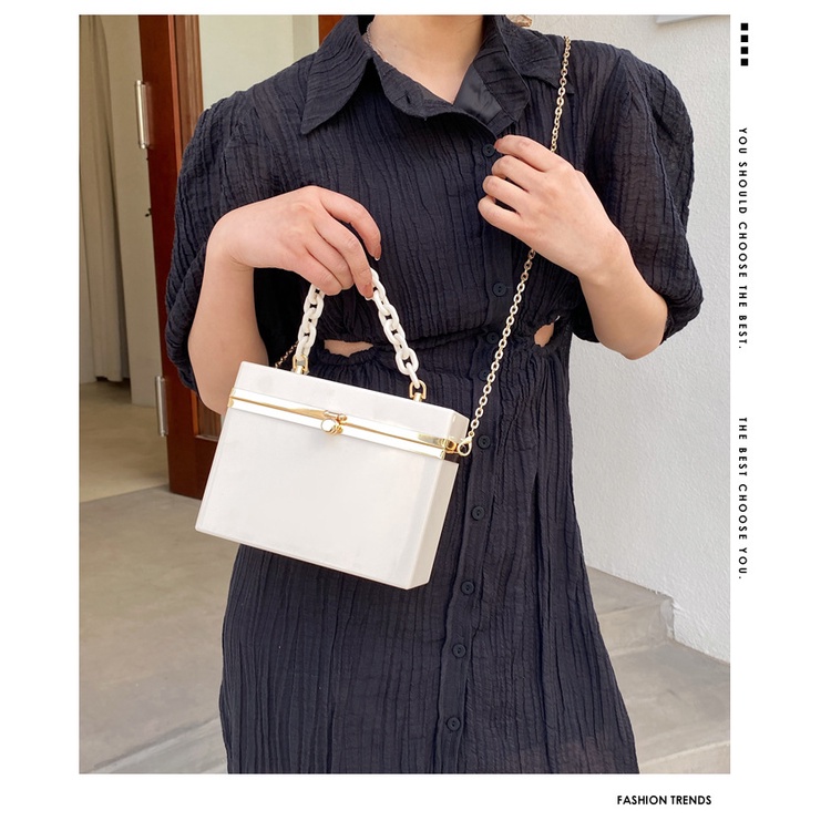 Túi đeo chéo IELGY hình vuông cỡ nhỏ bằng acrylic phối dây xích thời trang cho nữ