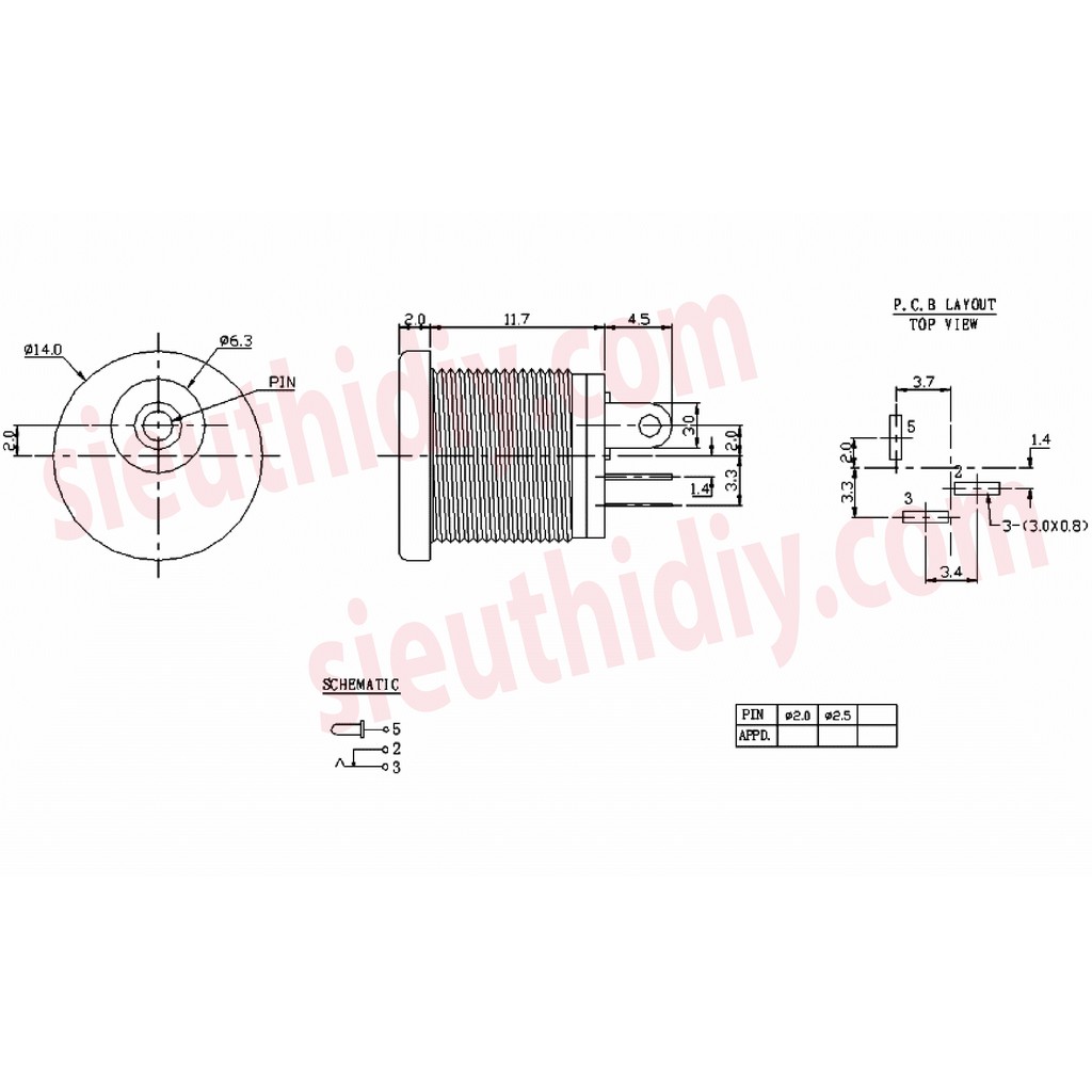 Giắc nguồn 5.5x2.1mm -5.5x2.5mm DC cái 3 chân Đồng bắt ốc bên trong