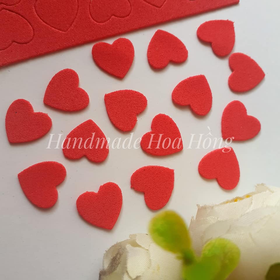 Set 110 trái tim 1.3cm, bằng giấy xốp 1mm_Hình trang trí thiệp valentine ( lễ tình nhân ), sinh nhật, 8/3, bưu thiếp...