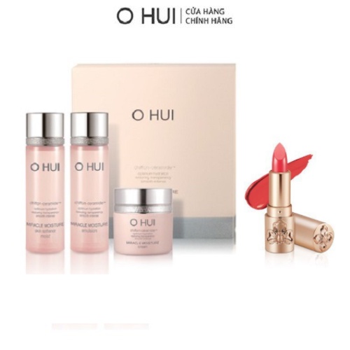 [HB Gift] Bộ dưỡng ẩm chống lão hóa 3 món OHUI Miracle Moisture 3pcs 47ml và Son dưỡng bển màu chống lão hoá (Màu Red)