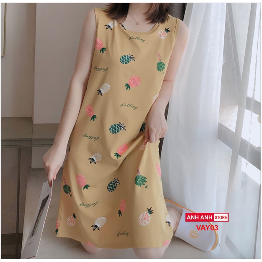 Váy ngủ, váy mặc nhà chất cotton lụa cute dễ thương