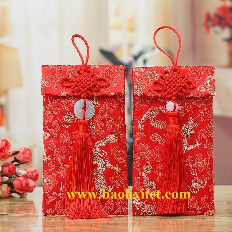 Bao Lì Xì Vải Gấm thêu Rồng Phượng