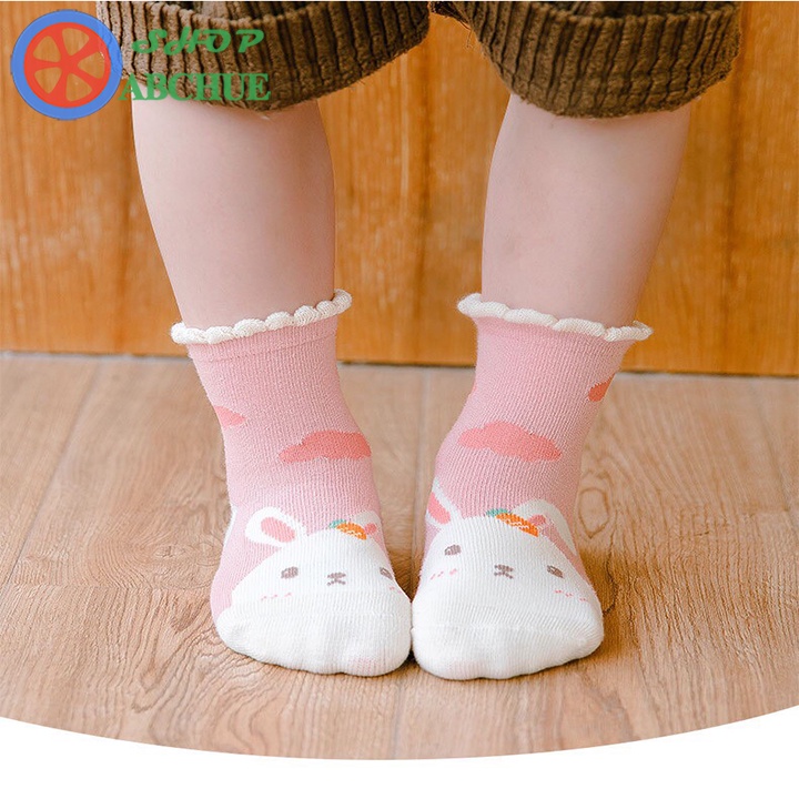 Tất Vớ Trẻ Em Minliu hình Thỏ đáng yêu Cho Bé Từ 1 – 12 Tuổi Chất Cotton Set 5 Đôi