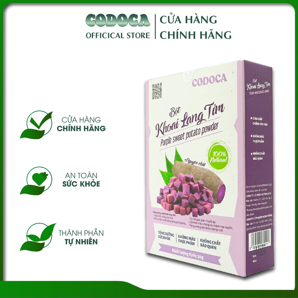Bột khoai lang tím nguyên chất Codoca, tạo màu tự nhiên cho thực phẩm, rau củ,organic, thanh lọc detox hữu cơ (50g)