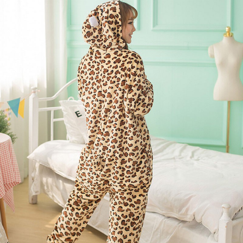 Leopard Kigurumi Onesie Adult Women Man Pajama Anime Cosplay Animal Costume Party Jumpsuit Halloween Allover Onepiece