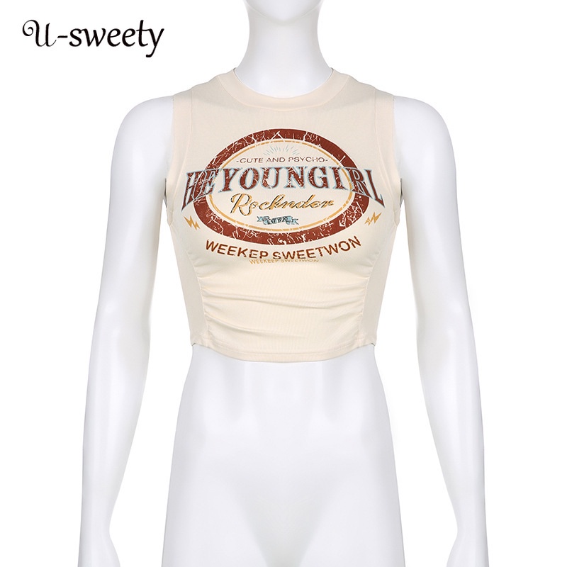 Áo Tank Top Ôm Dáng Co Giãn In Chữ Thời Trang Cho Nữ