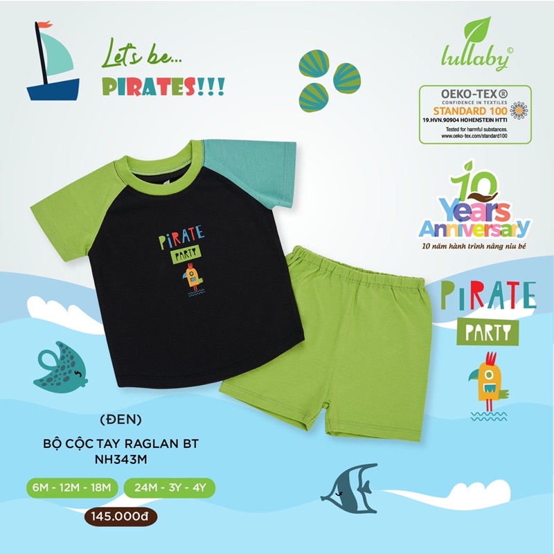 Bộ cộc tay raglan Bé Trai lullaby NH343M (6m-4y)