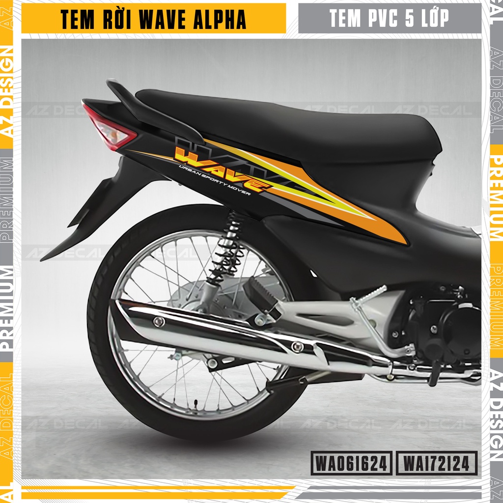 Decal Rời Dán Wave Alpha Thiết Kế Cách Điệu | WA24 | Tem Chế Xe Máy Wave A 110 100 Chống Nước Bền Màu