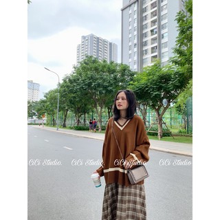 Áo len cổ tim viền- ảnh thật