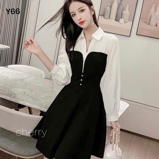 váy đen tay phối trắng Y66