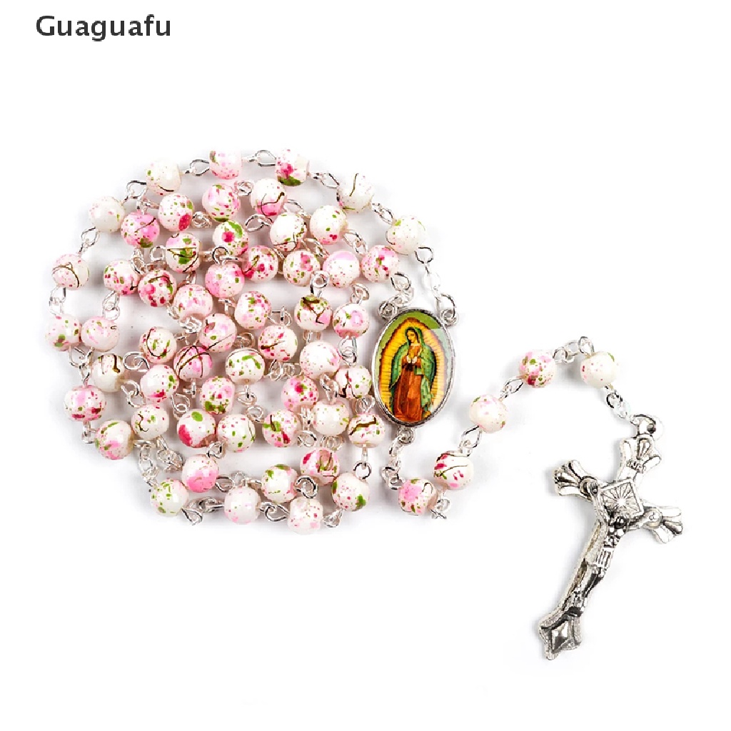 Vòng Cổ Hạt Thủy Tinh Tròn Xanh Dương Kích Thước Nhỏ Guaguafu Đức Mẹ Mary Jesus