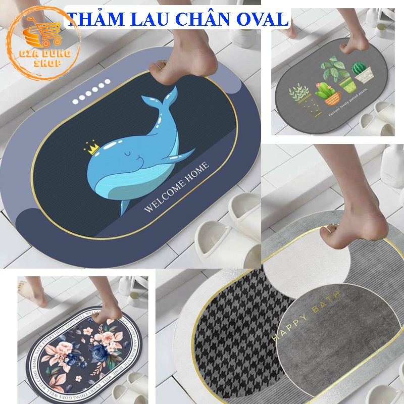 Thảm Lau Chân - Thảm Chùi Chân Hình Oval 3D Chống Trượt - Hút Nước Nhiều Mẫu