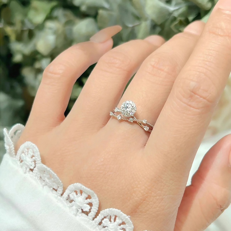 Nhẫn Cưới Bạc Đính Đá Kim Cương Moissanite Cho Nữ