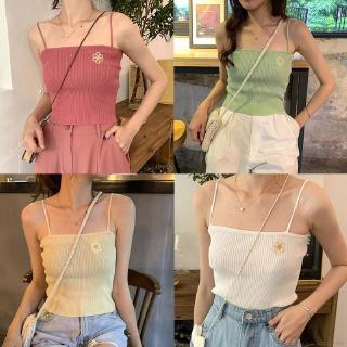 Áo dệt kim nữ sát nách thêu hoa gợi cảm