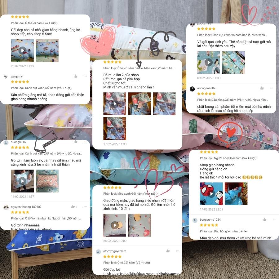 Gối trẻ em 30x50 DREAMHOME, vỏ gối cho bé cotton 100% thấm hút mồ hôi tốt, khóa kéo chỉnh độ cao gối, nằm được 2 mặt