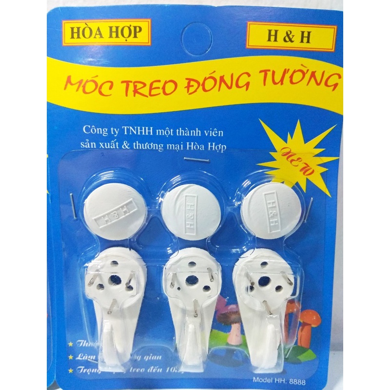 Móc Treo Đóng Tường Đóng Đinh Vỉ 3 Cái Hoà Hợp Không Cần Khoan Chắc Chắn