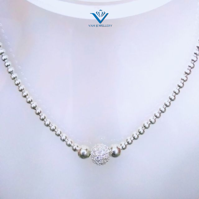 Dây chuyền bạc dây bi liền mặt cầu đính đá bạc ta cho bé