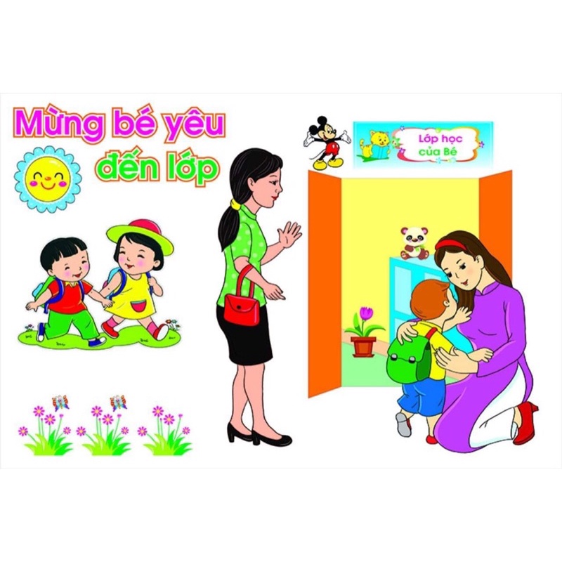 Bộ tranh Mừng bé yêu đến lớp dùng trang trí mầm non phòng,góc học tập của bé