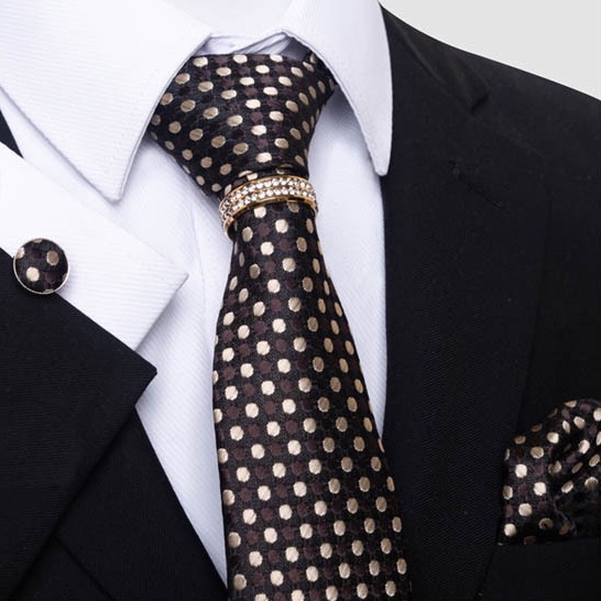 Bộ Cà vạt 4 món gồm Cavat 8cm, khăn cài túi, Măng-set, Nhẫn tròn phụ kiện, Cravat chú rể, Calavat công sở CBC-8213