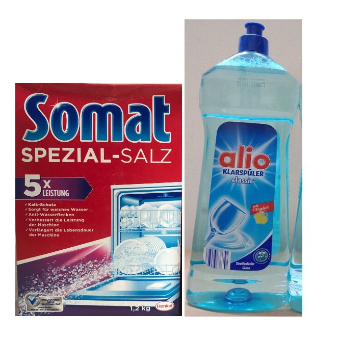 Combo Muối rửa bát Somat 1,2kg + Nước làm bóng Alio 1000ml (hương chanh )