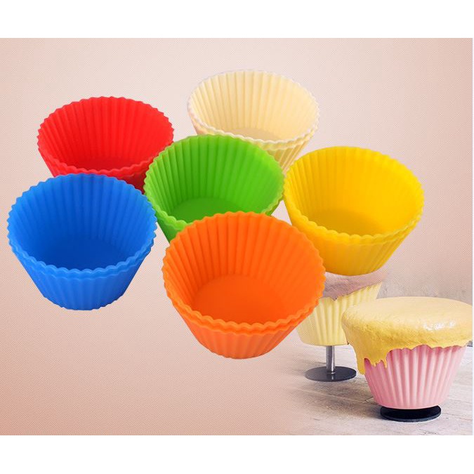 Bộ 6 khuôn Cupcake làm bánh, chất liệu Silicon an toàn, làm bánh bông lan, bánh tart cực ngon - Giao ngẫu nhiên