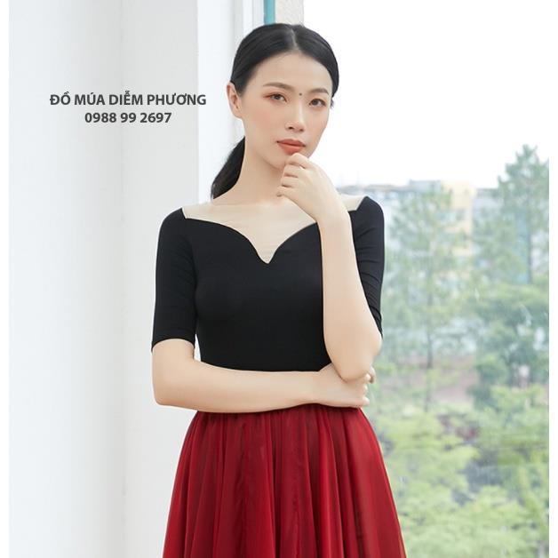 Áo tập múa cổ trang, tập yoga, múa đương đại, phối lưới cổ lượn sóng A130 - Diễm Phương